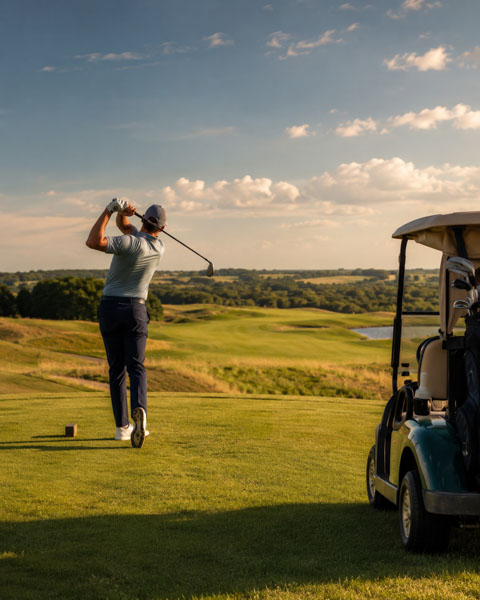 Golfer teeing off