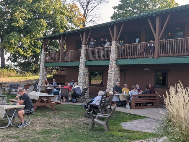 Guests gathered outside the lodge