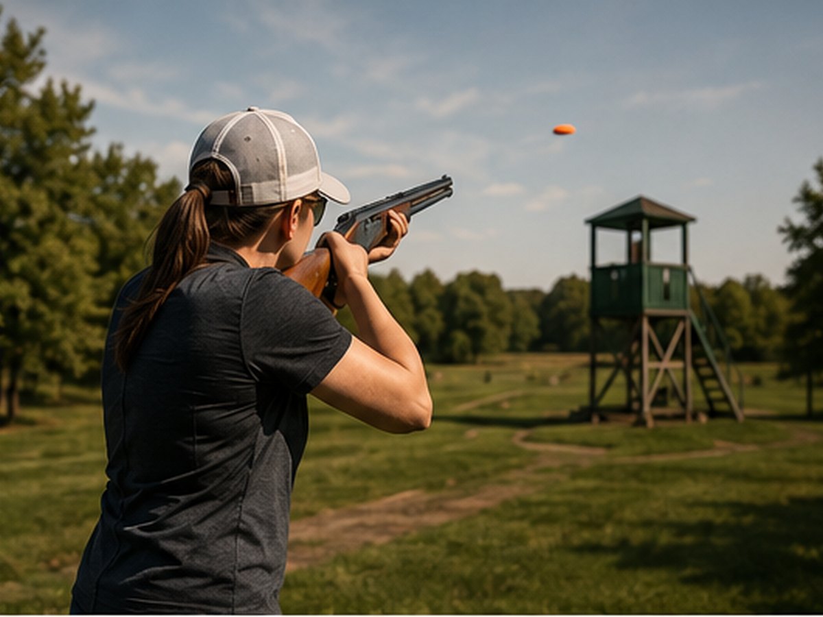 Shooter aiming at a clay target on the course